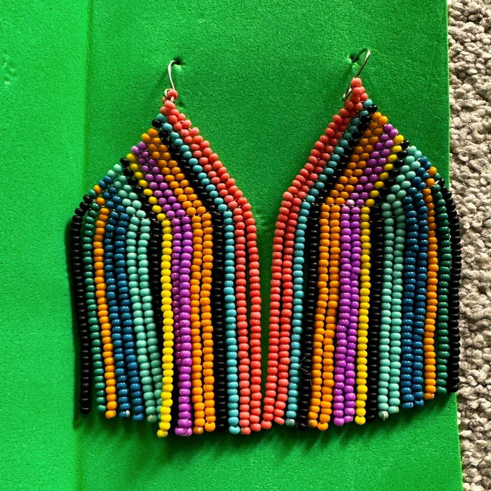 Beaded like new striped earrings, handmade, gorgeous multicolor design